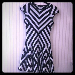 RVN black and white stripe knit flare dress small